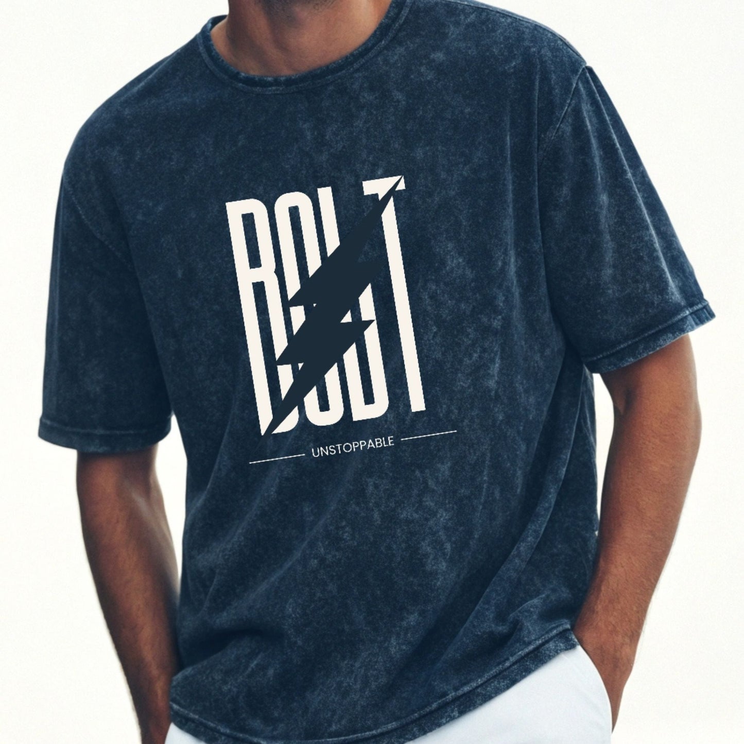 BOLT Acid Wash Oversized T-Shirt – Unstoppable Graphic Tee for Men