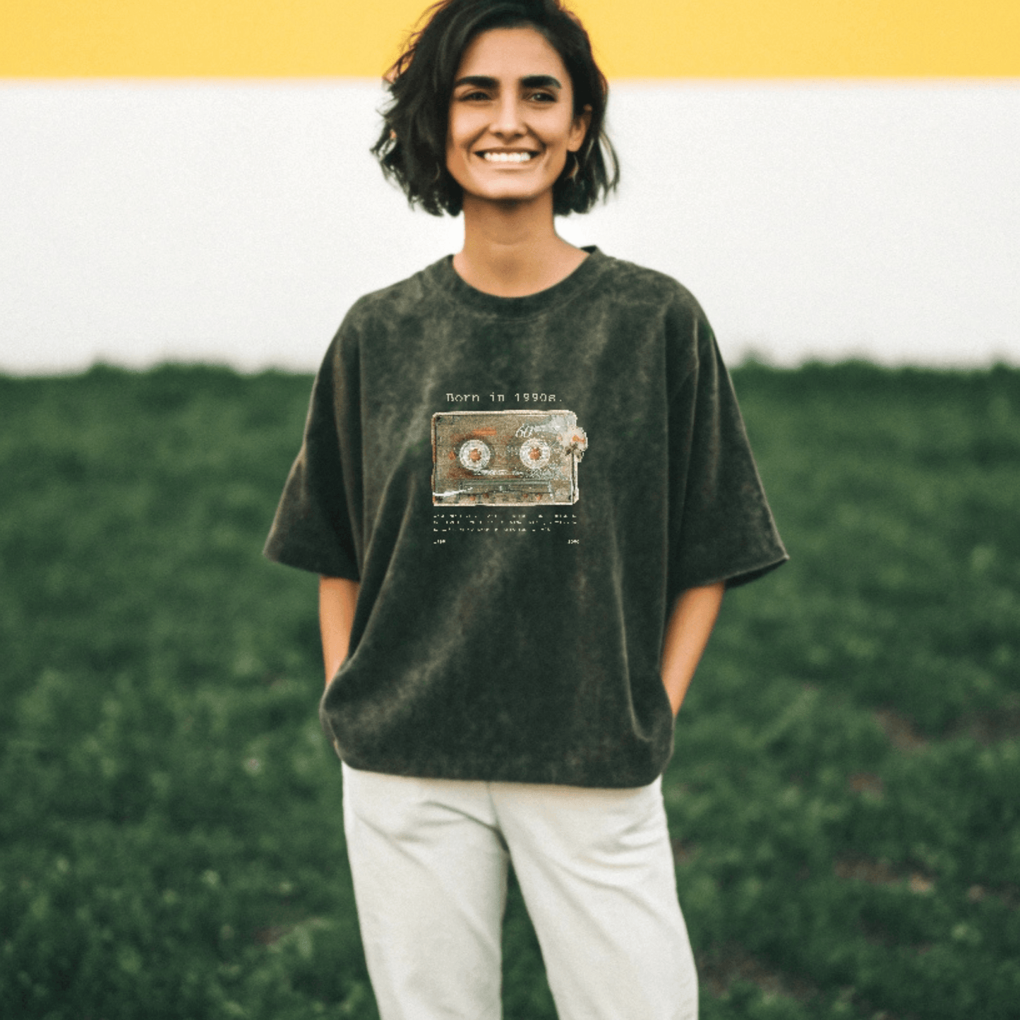 Born in the 90s – Acid Wash Oversized Cassette Tape Graphic T-Shirt