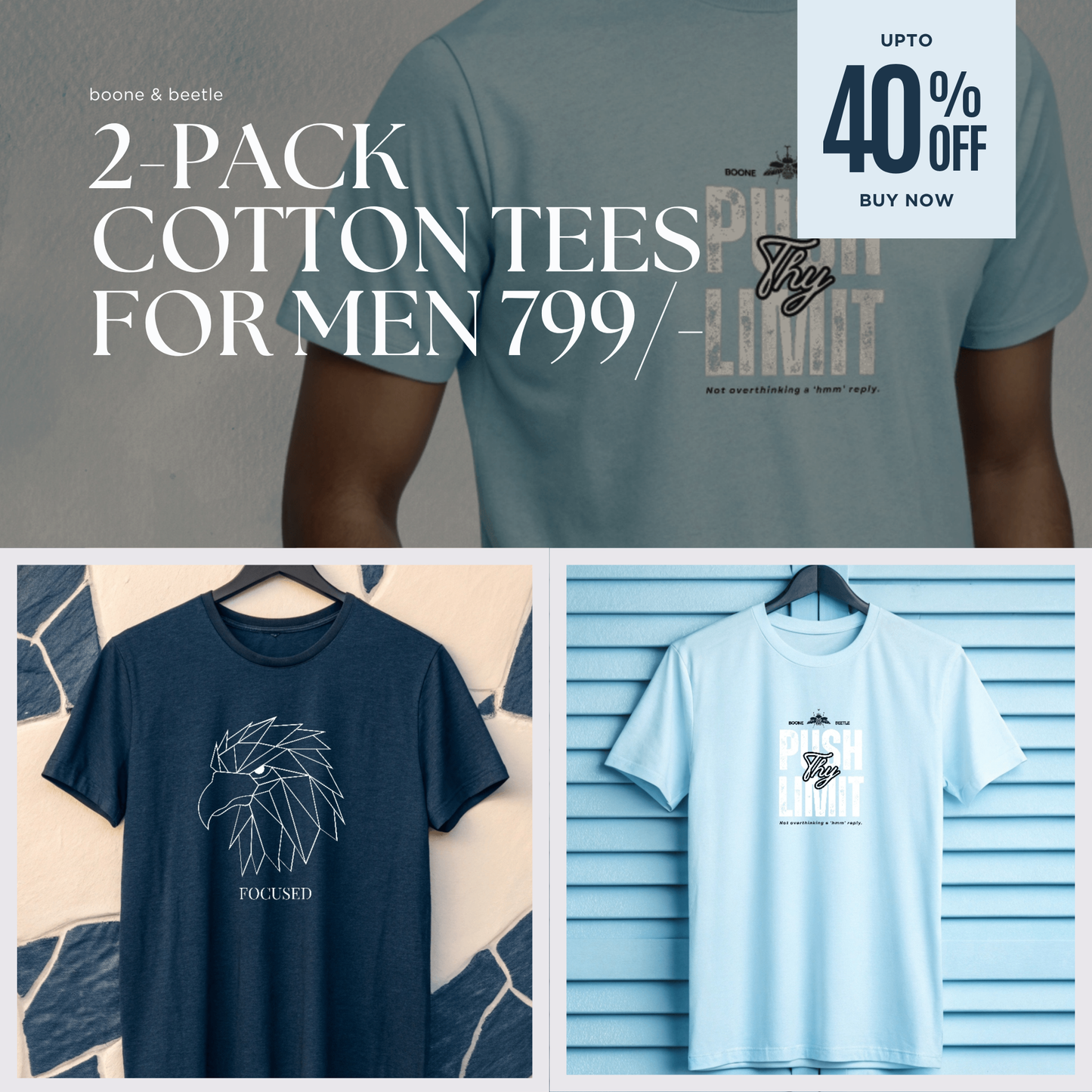 Classic 2-Pack Cotton Tees for Men – Focused & Push Thy Limit | Lightweight Classic Tee Set