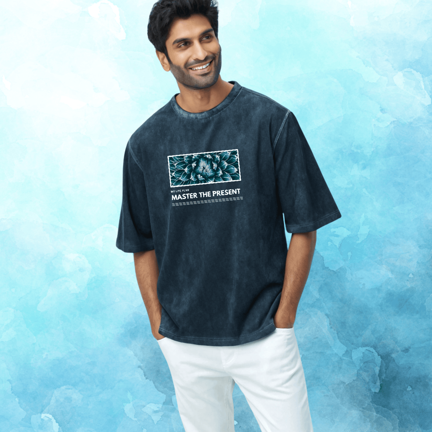 Master the Present – Acid Wash Oversized Mindful Quote T-Shirt
