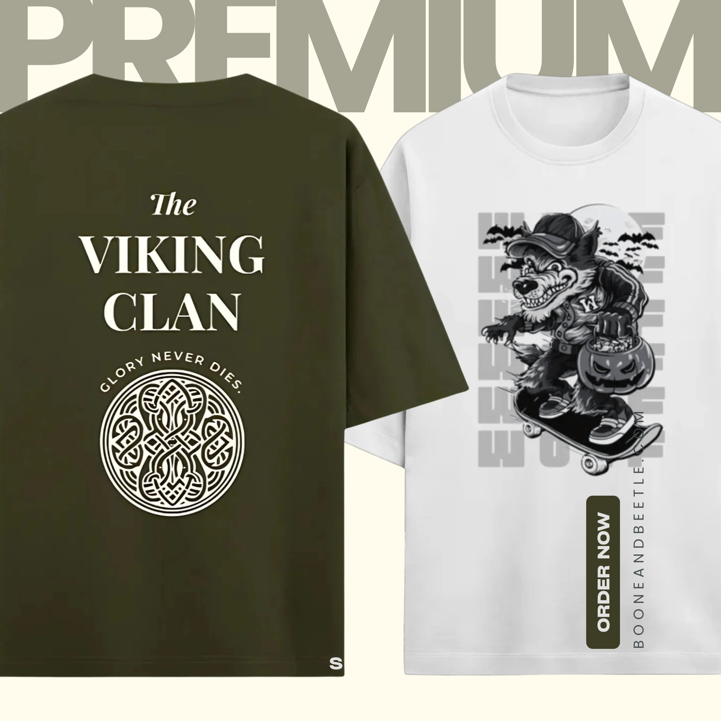Oversized Graphic Cotton T-Shirt Pack of 2 – Viking Clan & Werewolf Skate | Diwali Gift for Him