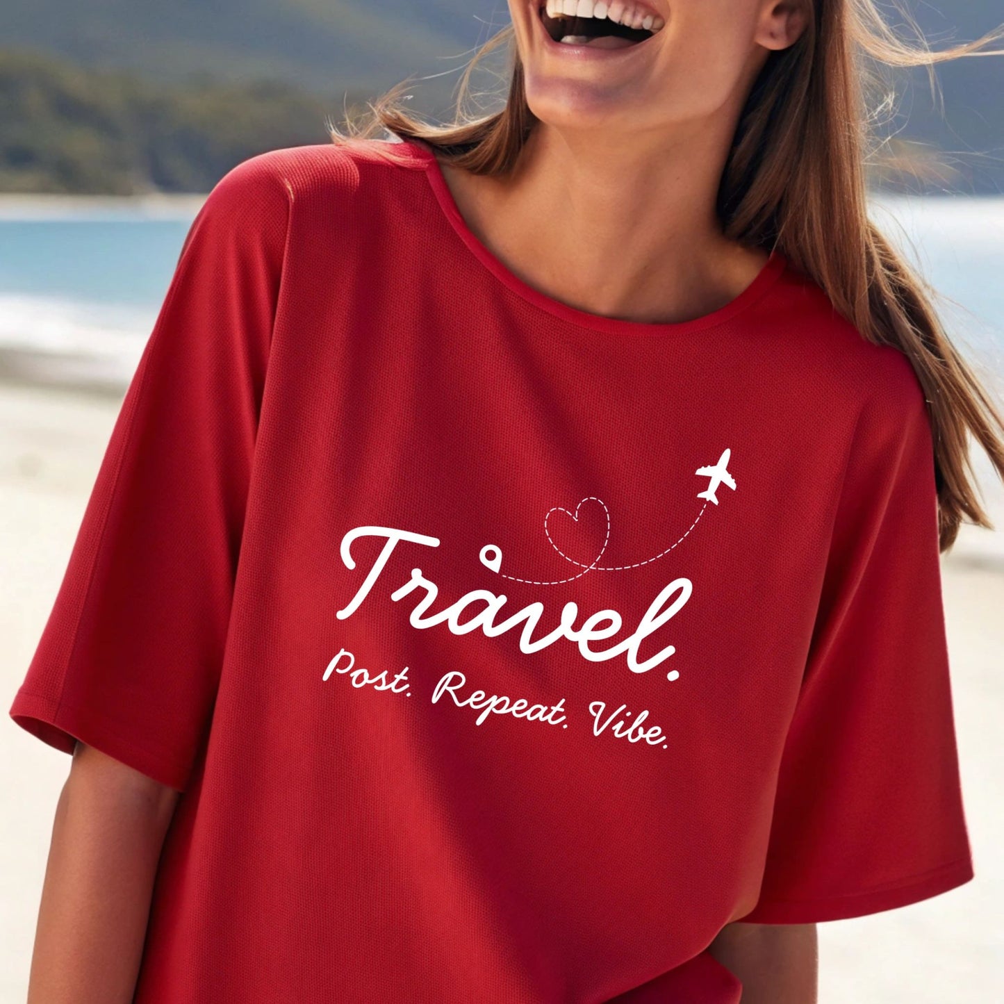 Post. Repeat. Vibe. Travel Tee – Oversized Fit for Women