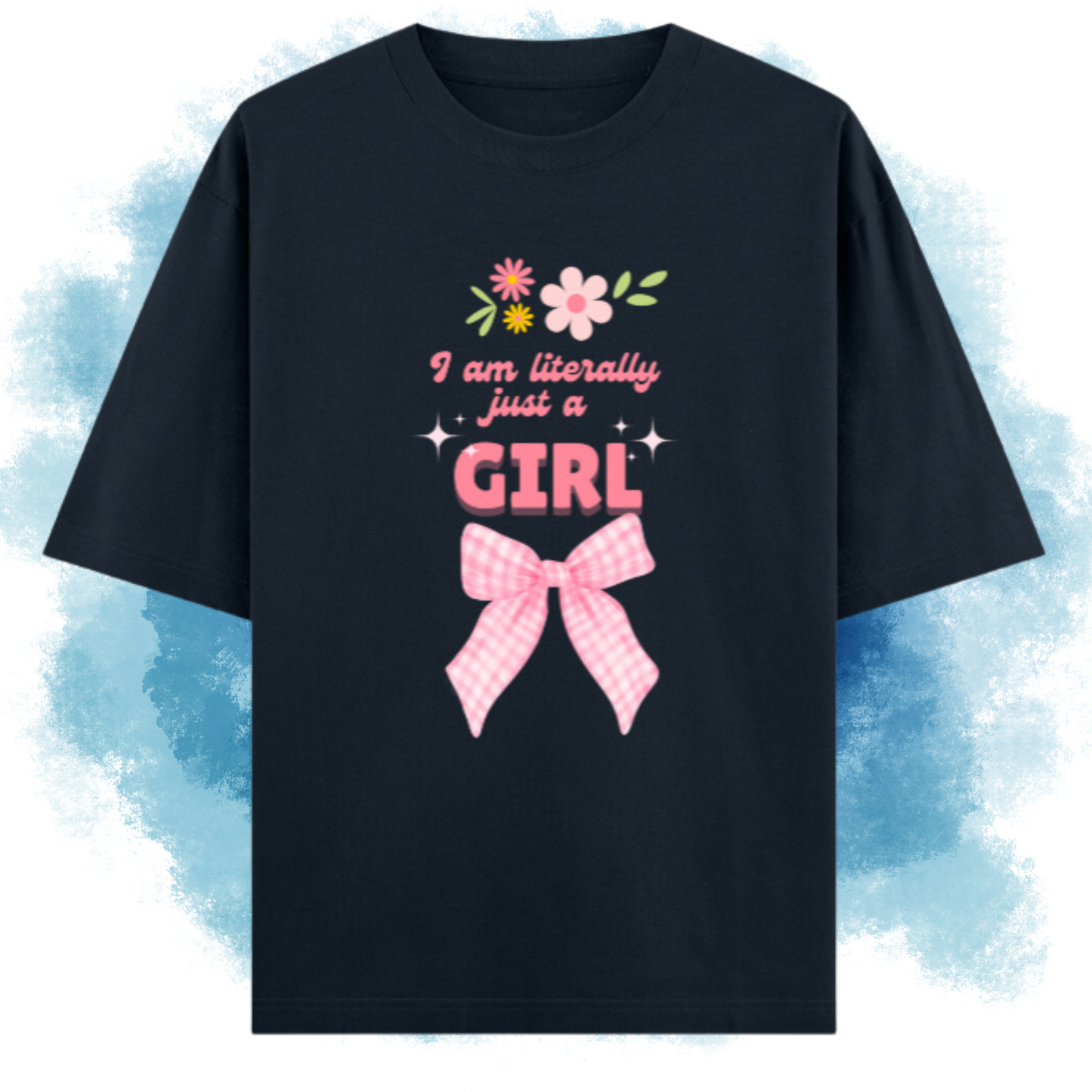 The Literally A Girl Oversized T-Shirt – Y2K Bow & Floral Aesthetic Tee