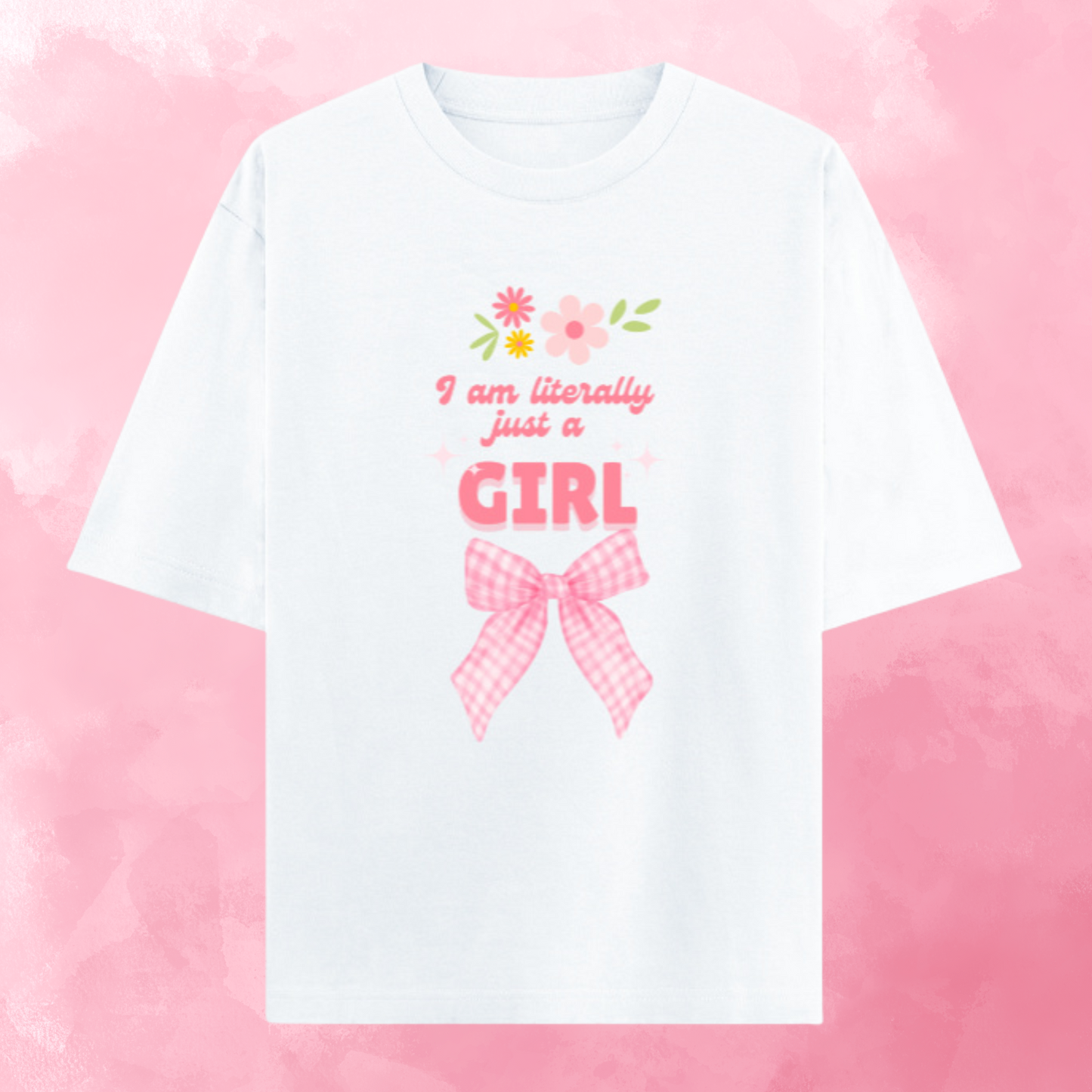 The Literally A Girl Oversized T-Shirt – Y2K Bow & Floral Aesthetic Tee