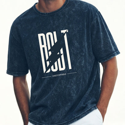 BOLT Acid Wash Oversized T-Shirt – Unstoppable Graphic Tee for Men