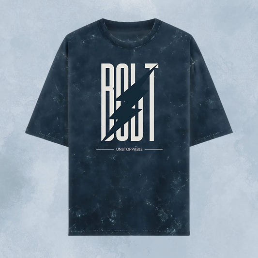 BOLT Acid Wash Oversized T-Shirt – Unstoppable Graphic Tee for Men
