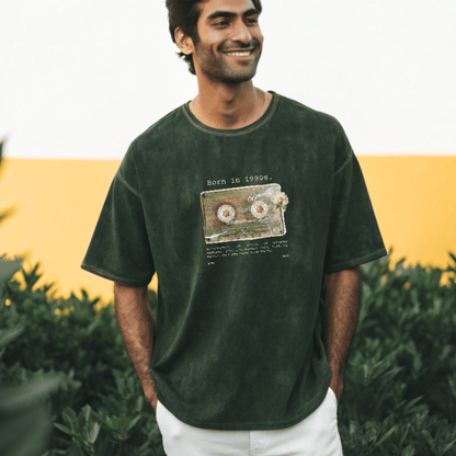 Born in the 90s – Acid Wash Oversized Cassette Tape Graphic T-Shirt