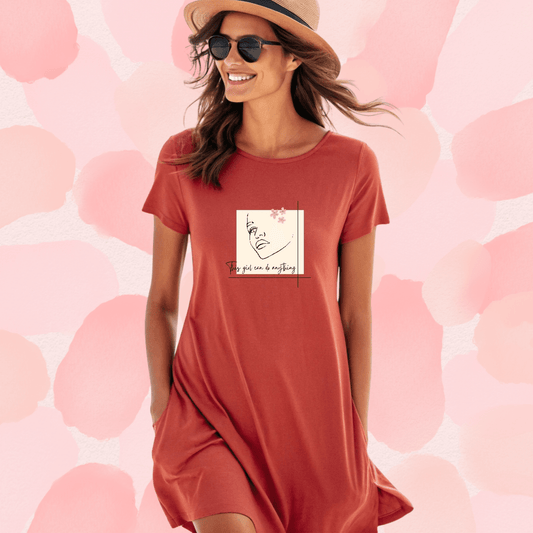Fearless Girl Cotton T-Shirt Dress – Line Art Graphic