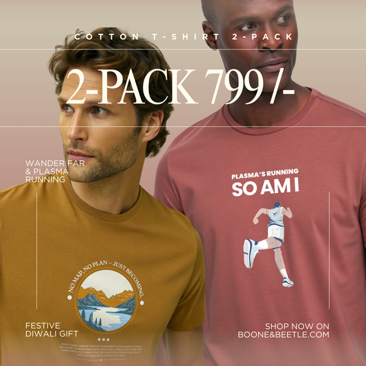 Men’s Classic Cotton T-Shirt 2-Pack – Wander Far & Plasma Running | Festive Diwali Gift