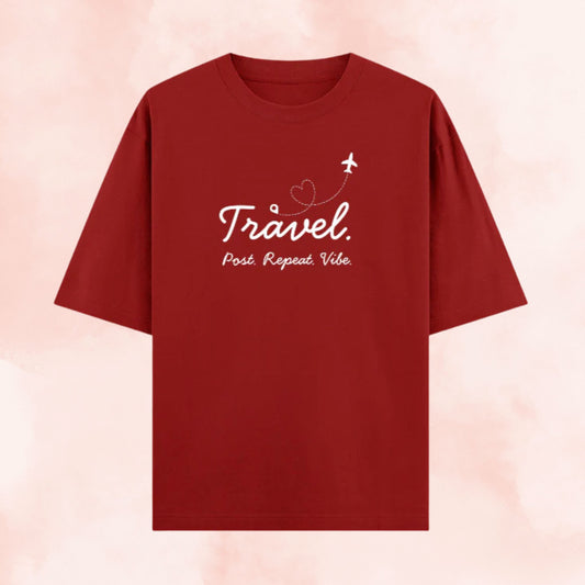 Post. Repeat. Vibe. Travel Tee – Oversized Fit for Women