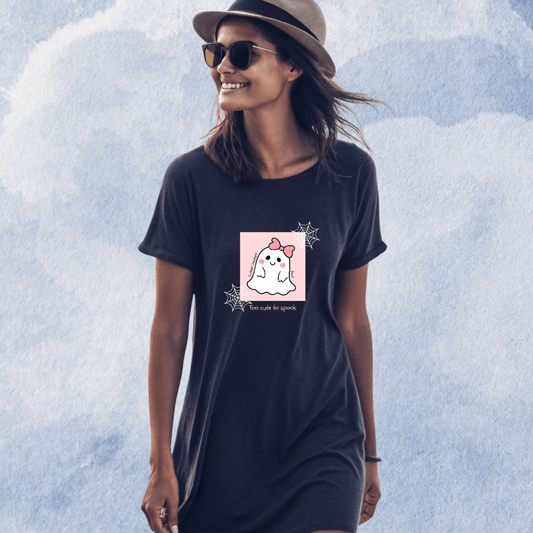 Spooky Cute Cotton T-Shirt Dress – Halloween Ghost Print