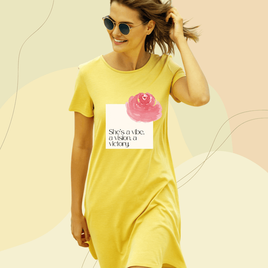 Vibe Victory Cotton T-Shirt Dress – Floral Typography