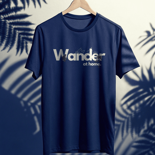 Wander Navy Cotton T-Shirt – Minimal Travel-Inspired Graphic Tee