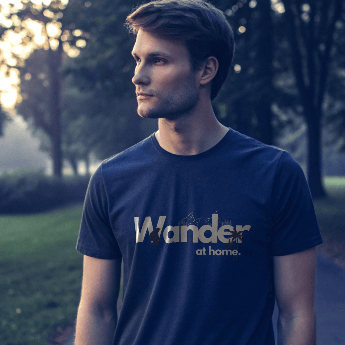 Wander Navy Cotton T-Shirt – Minimal Travel-Inspired Graphic Tee