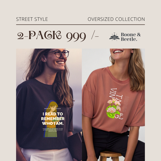 Women’s Oversized Cotton T-Shirt Combo Pack of 2 – I Read to Remember & Vintage Bloom | Festive Fashion Bundle