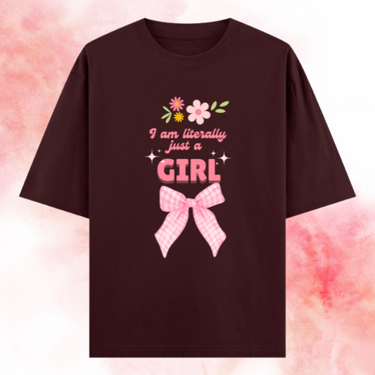 The Literally A Girl Oversized T-Shirt – Y2K Bow & Floral Aesthetic Tee